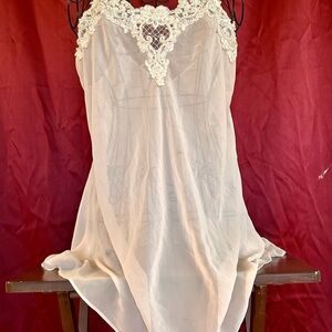 Elegant Cream Lace Trim Nightgown